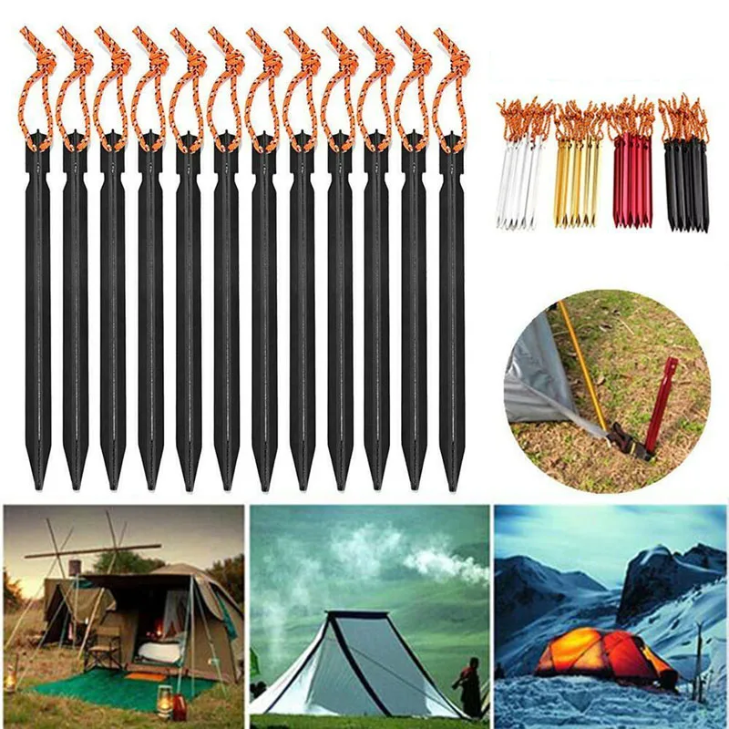 

6Pcs 18cm Outdoor Tent Nail Aluminium Alloy Tent Pegs Nails with Rope Stake Camping Hiking Equipment Traveling Tent Accessories