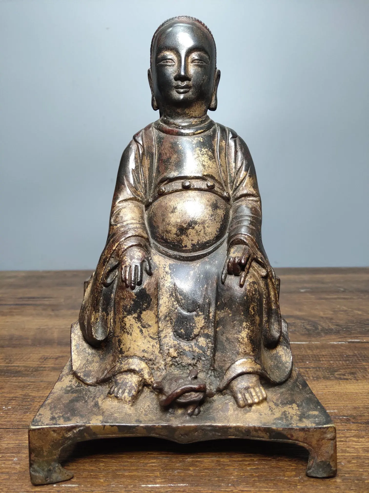 

9"Tibet Buddhism Old Bronze Cinnabar Emperor Zhenwu Sitting Buddha Demon Sovereign Master Zu Northern god Enshrine the Buddha