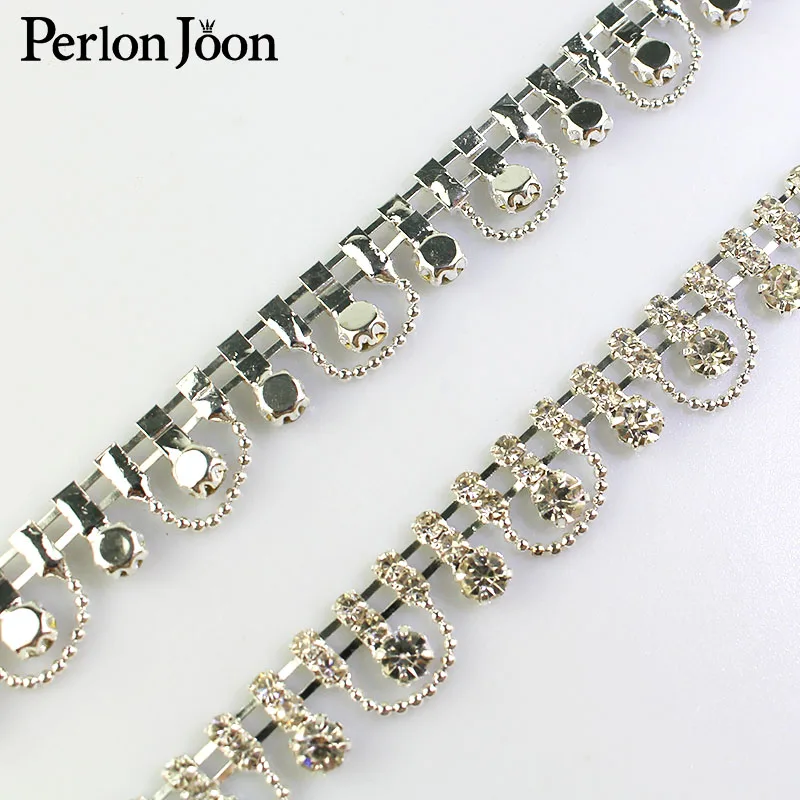 1 ярд полукруглые волнистые Стразы с отделкой кристаллами серебряная