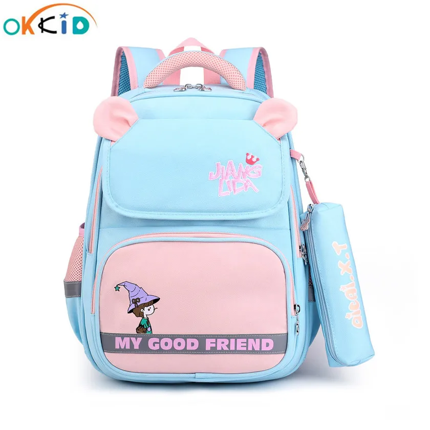 

OKKID Kawaii школьный рюкзак для девочек милый розовый синий мультяшный рюкзак водонепроницаемые школьные сумки Детская сумка-портфель детский ...