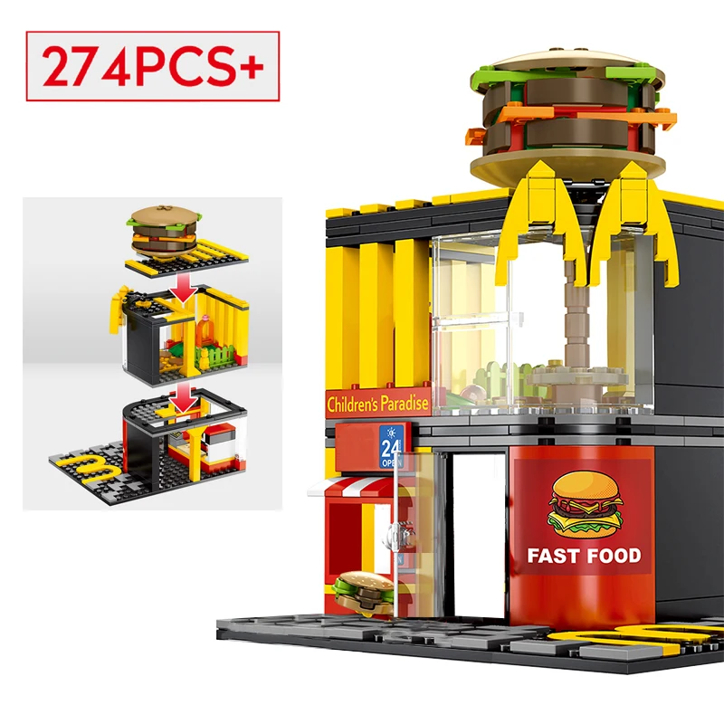 

Moc 274pcs City Creator Hamburger Shop Diy Building Blocks Set Children's Educational Bricks Toys Gifts brinquedos