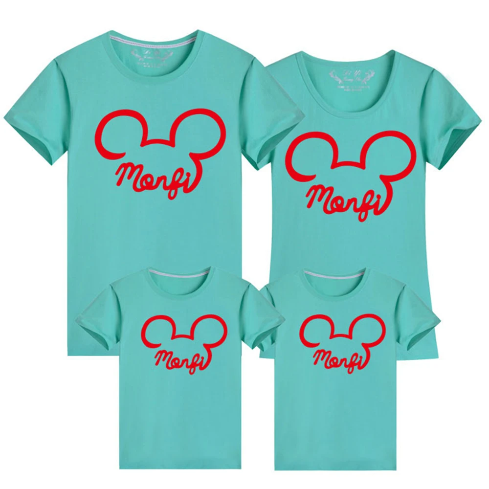 Mickey Mouse Head Printed T Shirts Summer Short Sleeve O-neck Tshirts Cotton Baby Kids Clothes Harajuku Family Matching Outfits | Мать и