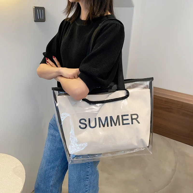 

2021 New Summer All-Match Western Brand High-Quality Large-Capacity Transparent Jelly Pvc Laser Women'S Single Shoulder Tote Bag