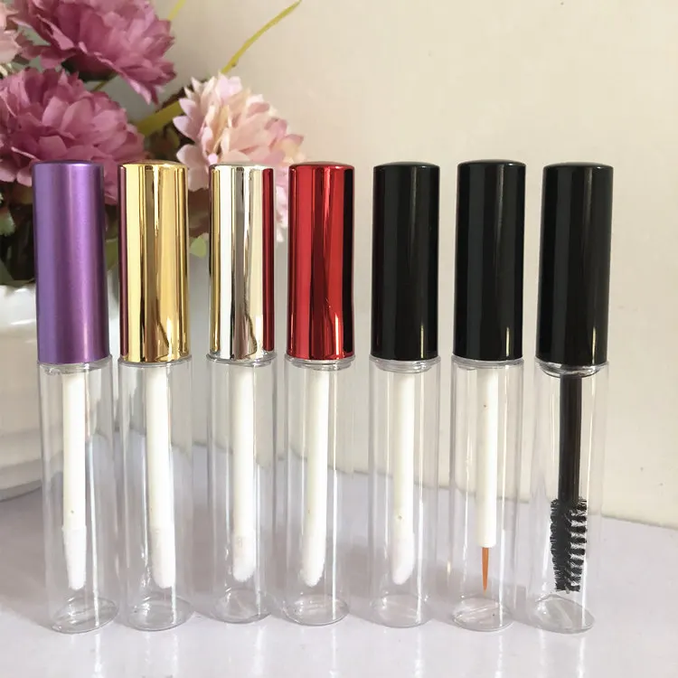 

5pcs 5ml Empty Lip gloss tube & mascara tube & eyeliner tube Clear Lip Containers for makeup with gold/silver/black/purple cap