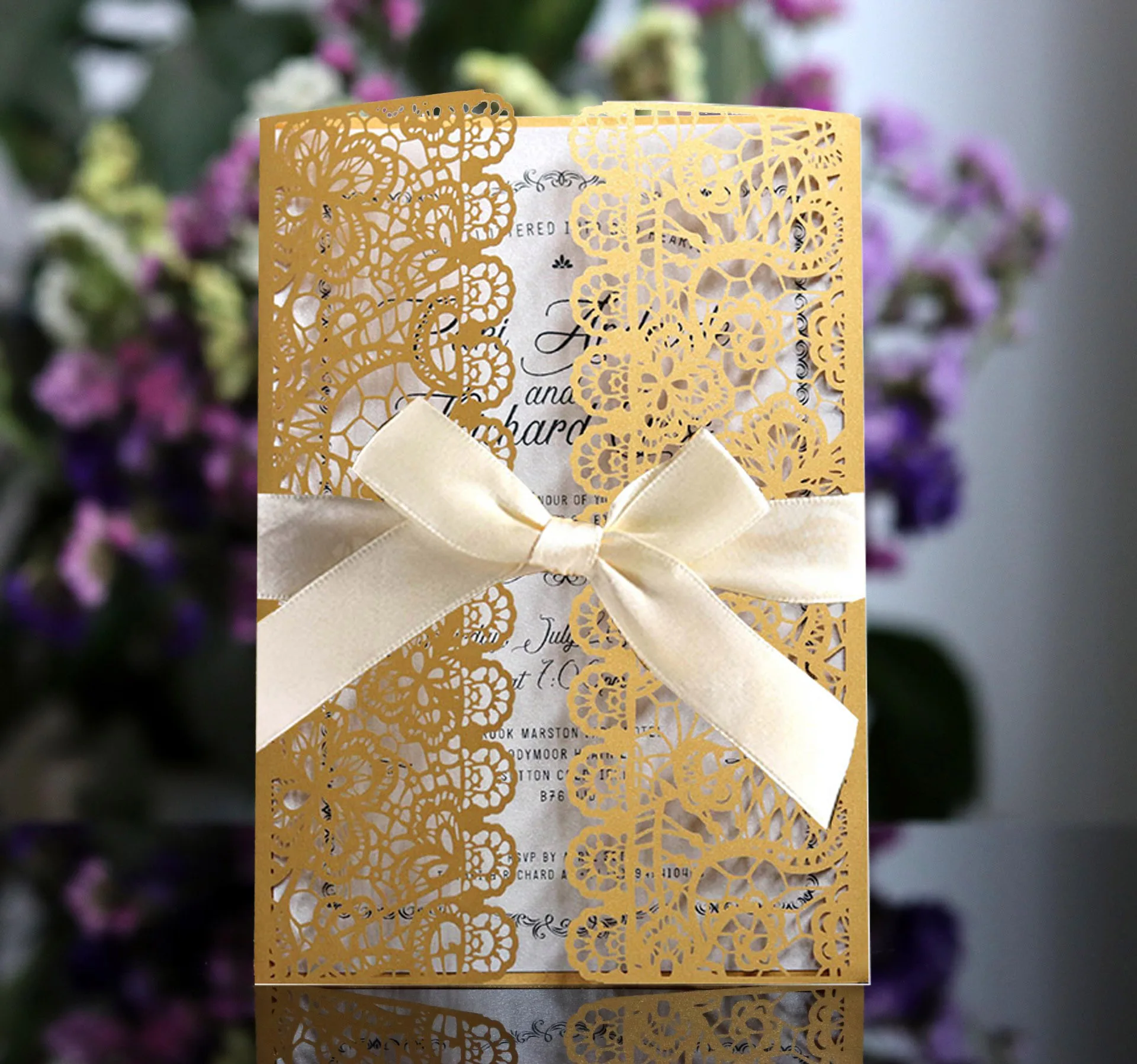 10 шт. элегантные роскошные цветочные лазерные свадебные бумажные с ленточным