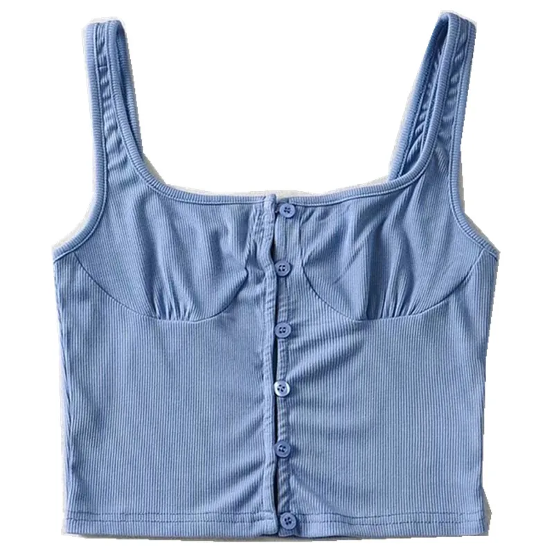 

Woman New Four-Color Short Vest Square Collar Front Buttoned Sexy Fashion Solid High Streetwear Female Chic Top