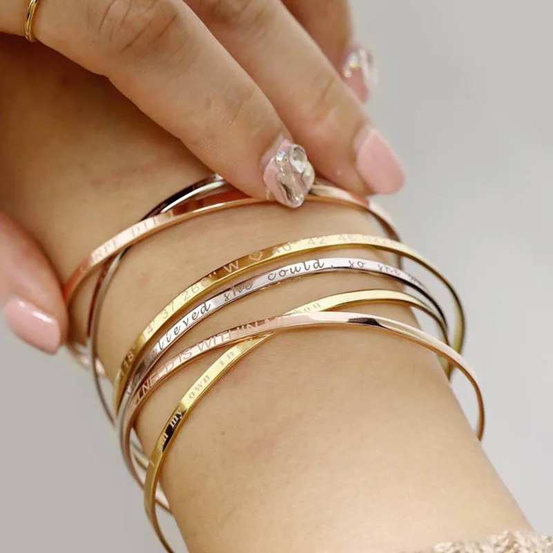 Модный простой браслет с гравировкой для мужчин и женщин индивидуальный розовое