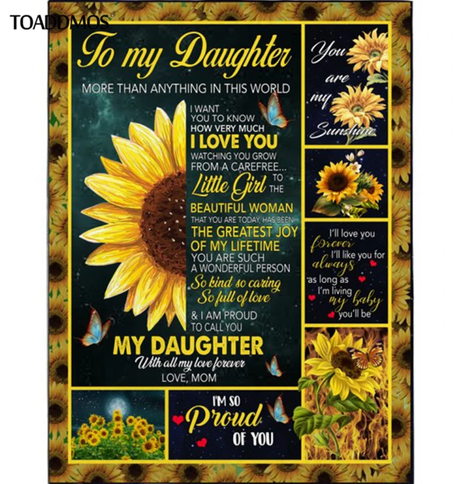 

TOADDMOS Sunflower Letter Mail Thin Fleece Blanket for Daughter Loving Gift Sofa Nap throw Blanket Home Bedding Manta Bed Sheet