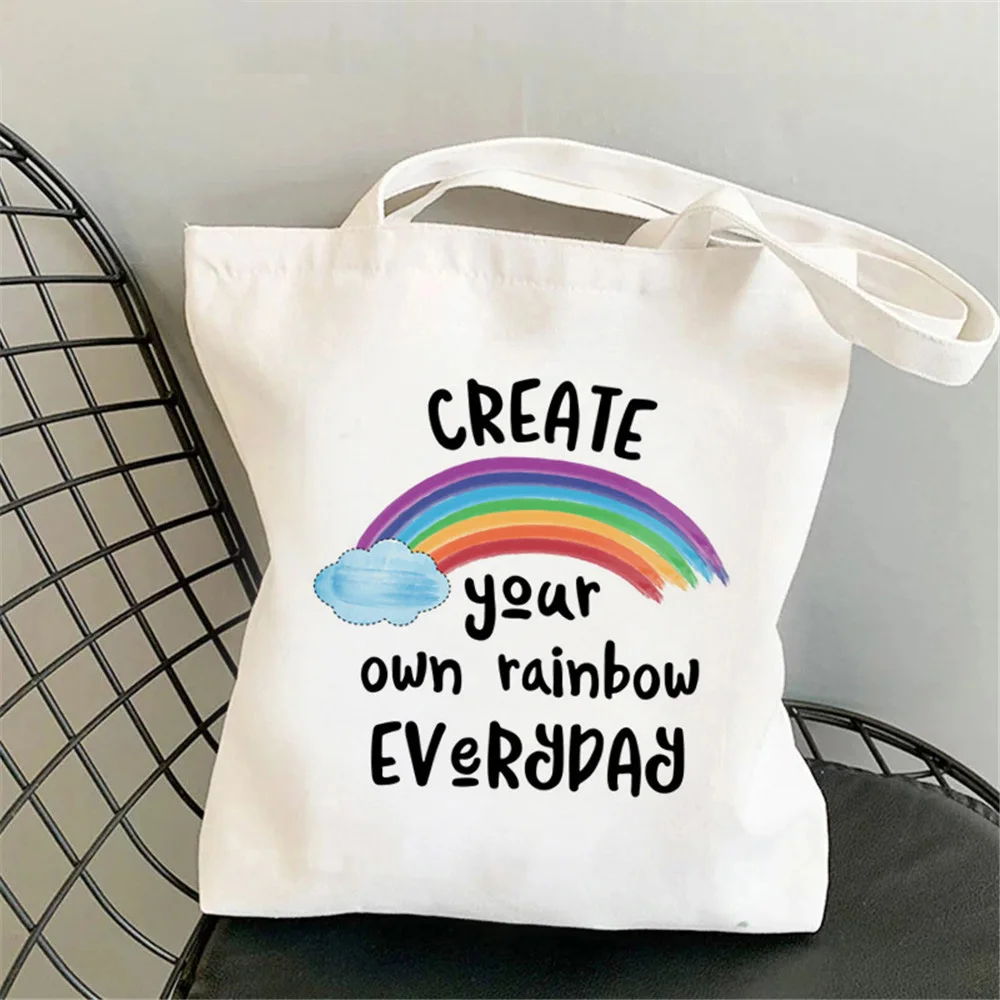 

Rainbow Printing Shopping Bag Eco Cool Girl Canvas Shoulder Bag Eco Handbag Tote Bag Reusable Grocery Store Shopping Bags