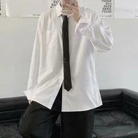 white long sleeved tie shirt male black loose shirt trend korean version of the college style graduation class shirt shirt top