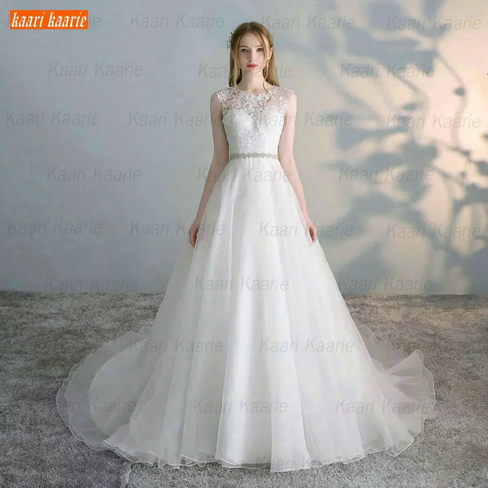 

Женское свадебное платье без рукавов, белое платье на молнии с круглым вырезом и поясом, бальное платье, 2021