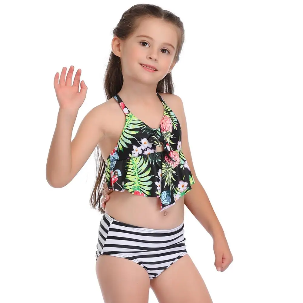2020 New Girls Swimwear Two Piece Swimsuits Bikini Set High Waist Bench Bathing Suit Summer Swimming Cute Print LX20007 | Спорт и