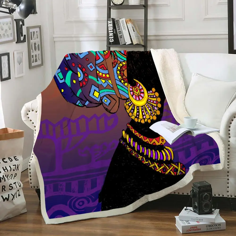 

Beautiful Woman Sherpa Blanket Africa Plush Throw Blanket Retro Exotic Bed Blanket Tribal Ancient Soft Bedspreads