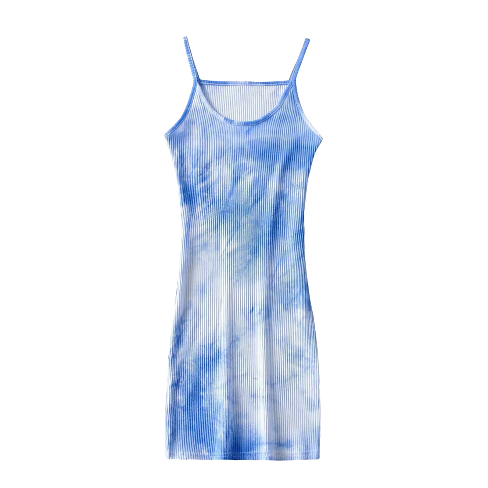 

Women Sexy Bodycon Mini Dress, Fashion Tie Dye Print Spaghetti Strap Rib Knit Cami Dress