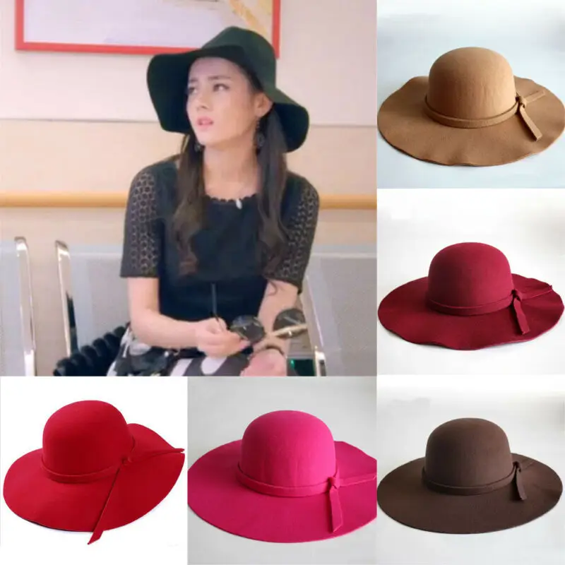 

Fashion Women Wide Large Brim Wool Felt Cap Summer Beach Women GIrl Lady Travel Floppy Beach Sun Hat