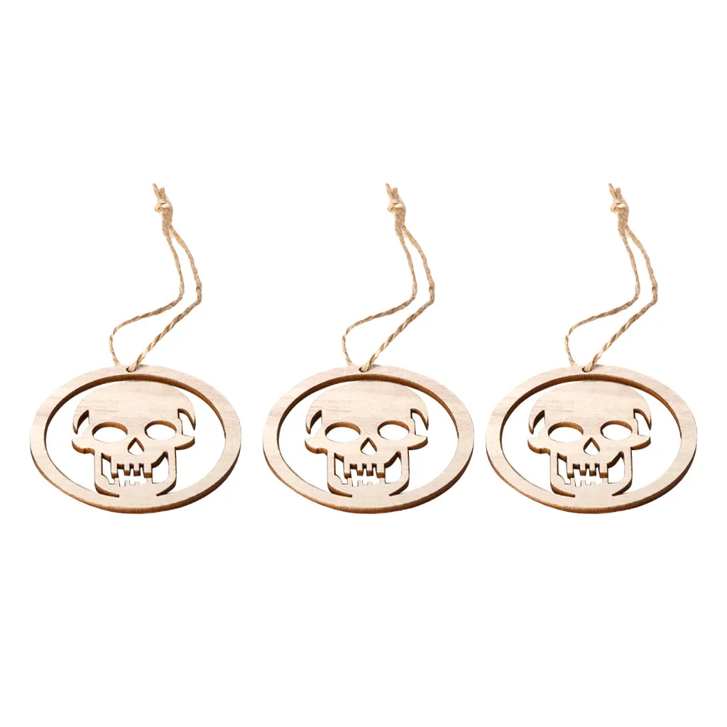 3 шт. деревянный бежевый березовый полый подвесной кулон для Хэллоуина украшение