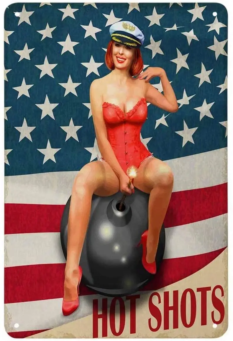 

Metal Sign Retro tin Painting Military Beauty war Girl 8x12 inches