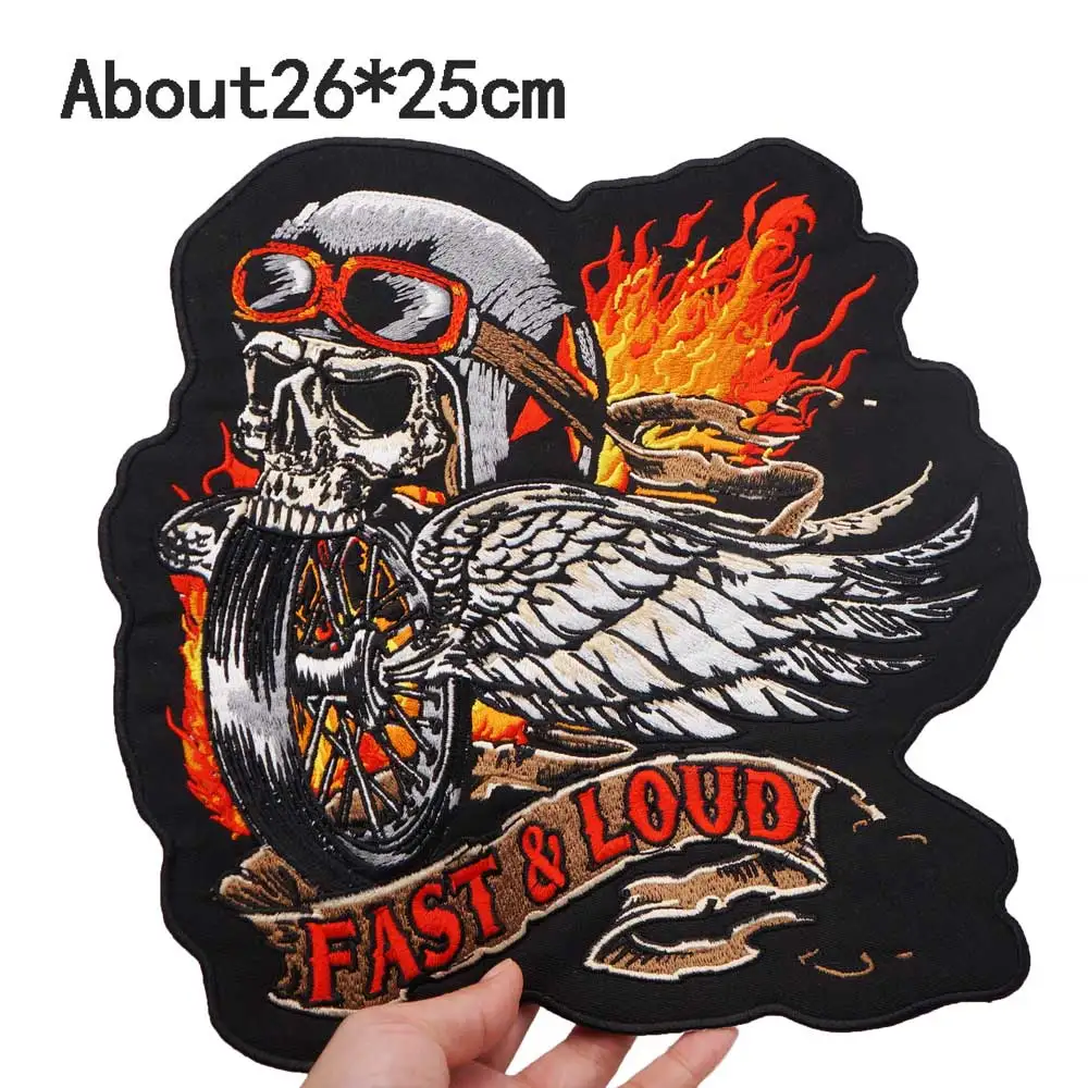 Быстрый и громкий череп байкера вышитый ярлык панк байкерские нашивки наклейки