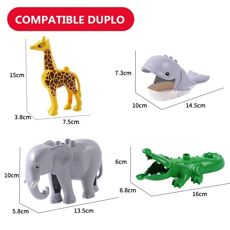 

Compatible Big Animals Blocks with Storage Box Base Plate Cover Hollow Bricks Zoo Monkey Lion Whale for Kids Montessori DIY Toys