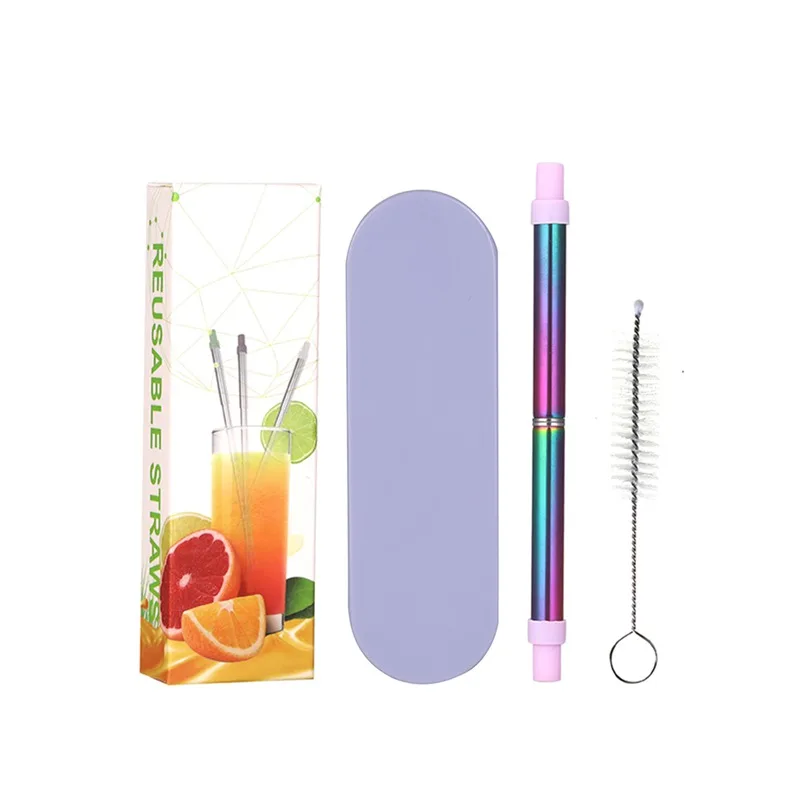 Colored straw Многоразовые, для питья металлические соломинки портативные из нержавеющей стали с футляром для хранения веревка Бар Пиво вечерние кухонные Экологичные аксессуары - Цвет: Colored straw