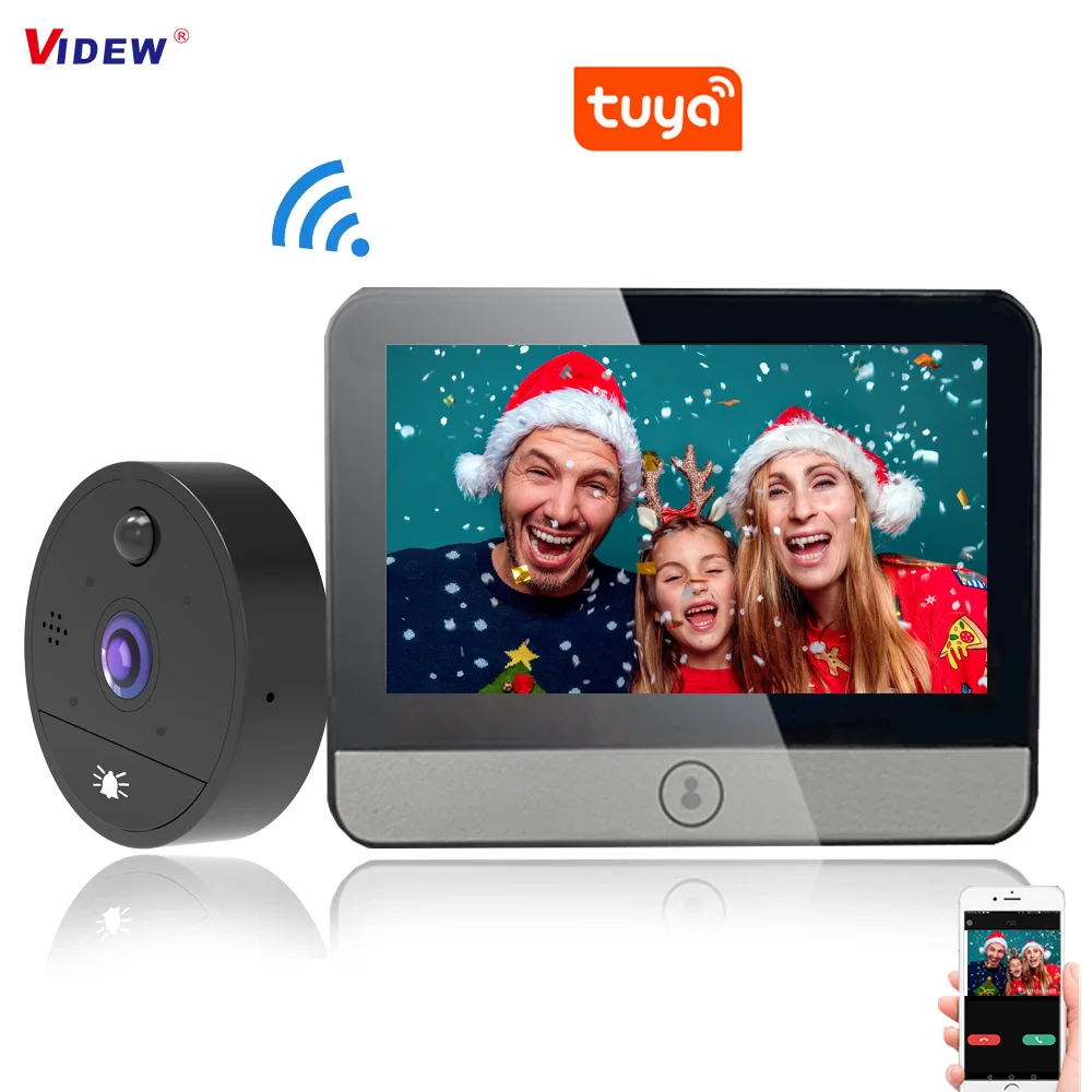 Дверной глазок VIDEW 4 3 дюйма Tuya видеодомофон с дверным звонком Wi Fi функцией ночного