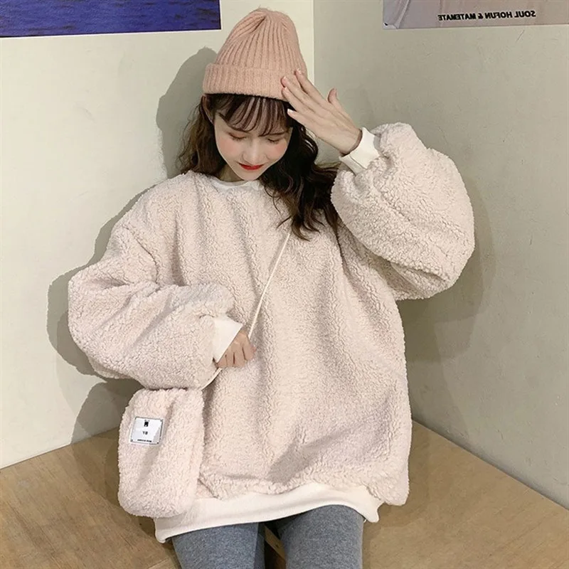 

New Elegant Faux Fur Coat Women Autumn Winter Warm Soft Zipper Fur patchwork Hoodies Female Plush Overcoat Pocket Casual Hoodies