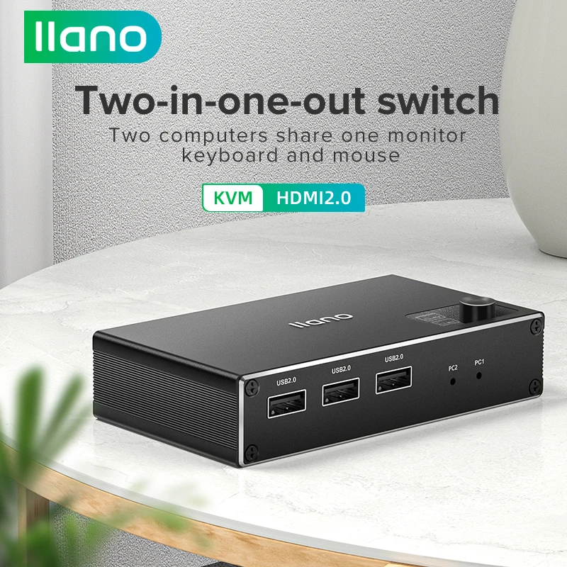 

USB KVM-переключатель LLANO 2-в-1, совместимый с HDMI, для клавиатуры и мыши монитора, адаптивный EDID / HDCP разъем принтера и воспроизведение