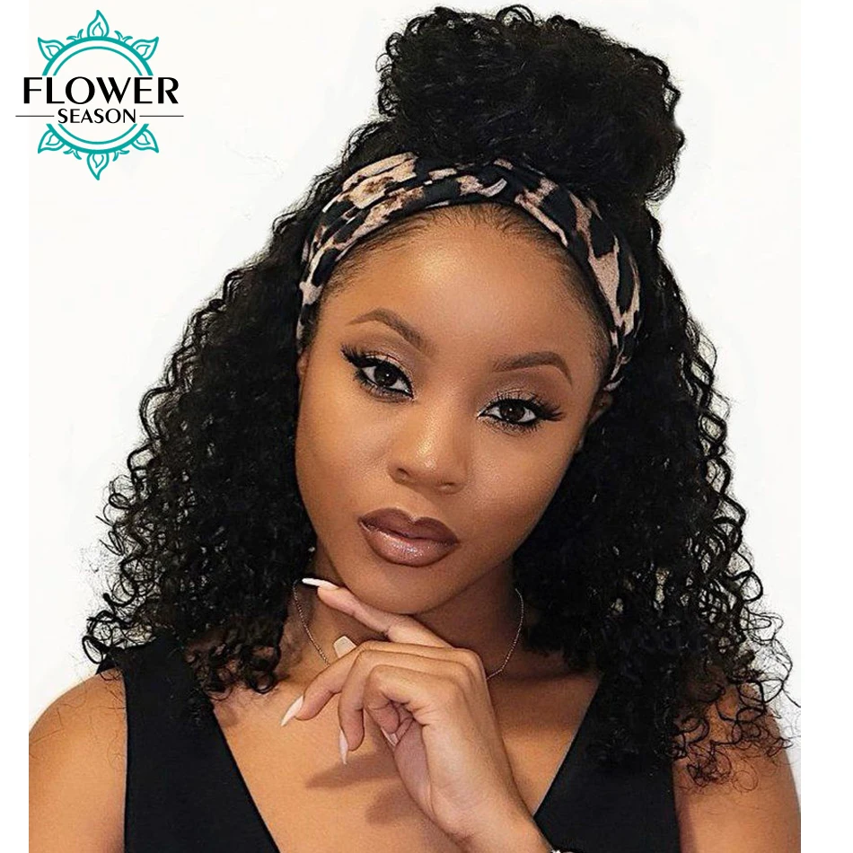 Парик с головной повязкой человеческих волос кудрявый афро машины сделали
