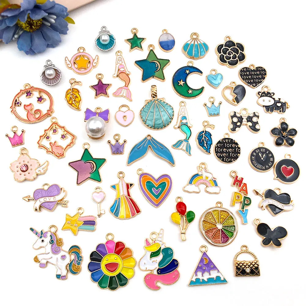 

10/20/30Pcs Mix Colorful Alloy Jewelry Making Pendant Bracelet Earrings Necklace Pendant Charms Key Ring Chain Findings 10-30MM