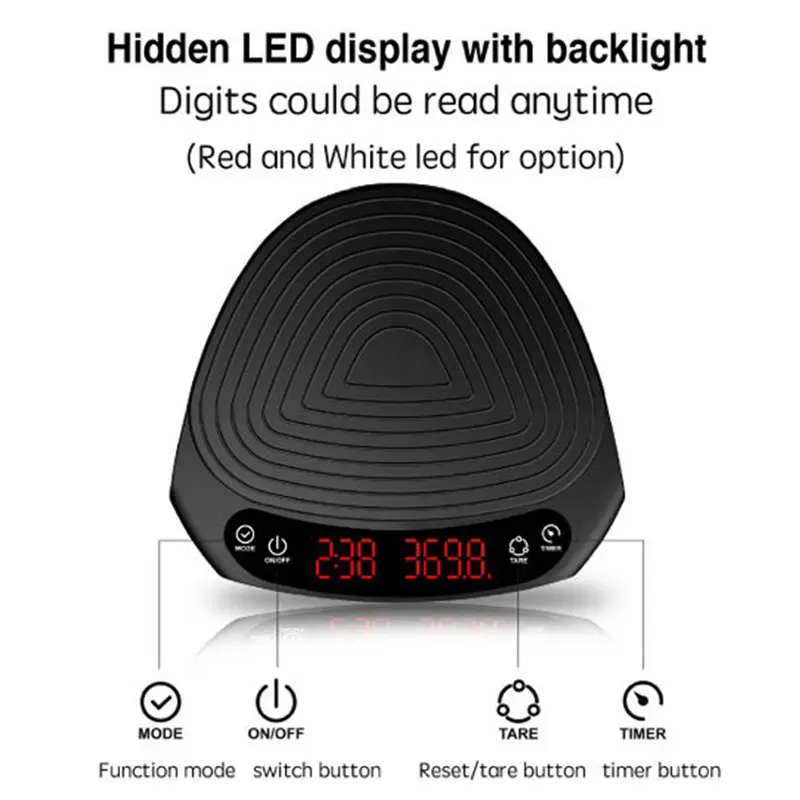 B&aacute;scula de caf&eacute; Espresso con temporizador, balanza Digital electr&oacute;nica port&aacute;til de alta precisi&oacute;n, LED, 2kg/0,1g-1