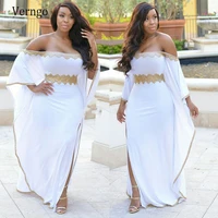 verngo kaftan white formal evening dresses african off the shoulder with gold appliques chiffon pakistan prom gowns plus size