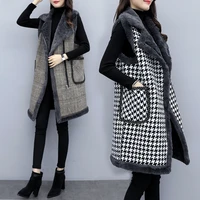 spring autumn new plaid long wool vest women velvet thick waistcoat sleeveless jacket korean vest women coat 5xl