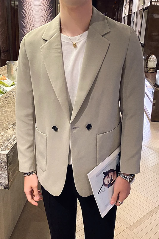 

Korean Loose 2021 Men Blazers Double Breasted Wedding Business Casual Suit Jacket Streetwear Social Dress Coat Costume Homme