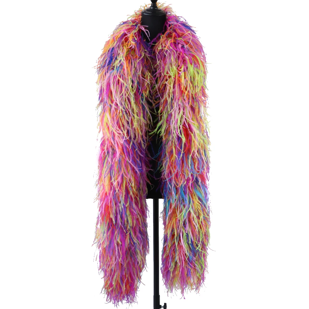 Boa de plumas de avestruz de 10 capas, chal de plumas de varios colores para ropa de escenario, accesorio de decoración para fiesta de Cosplay, 2 metros