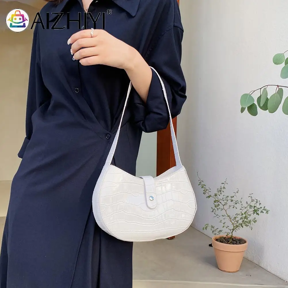 

Women Fashion PU Leather Stone Pattern Solid Color Shoulder Underarm Bag Casual Ladies Small Hobos Purse Handbags