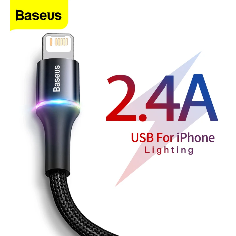 USB кабель Baseus для iPhone 12 11 Pro XS Max Xr X 8 7 6 светодиодное освещение быстрая зарядка дата
