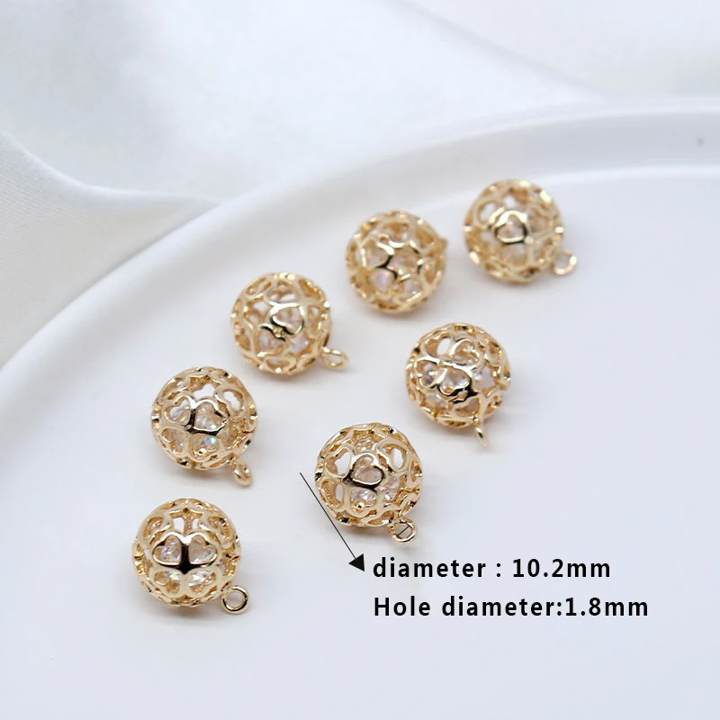 Copper Clad 14K Real Gold Color Preserving Zircon Hollow Love Ball Pendant Pendant Hand Made diy Jewelry Bracelet Accessories