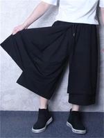 mens wide leg trousers spring and summer new double leg stitching fashion popular casual loose large size seven minute trousers
