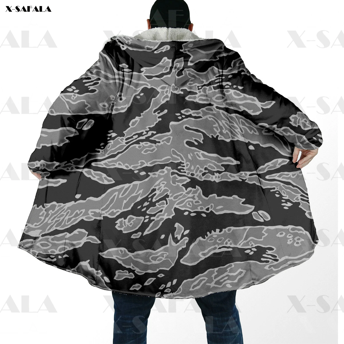 

Crocodile Camo Army Printed Hoodie Long Duffle Topcoat Hooded Blanket Cloak Thick Jacket Cotton Pullovers Overcoat