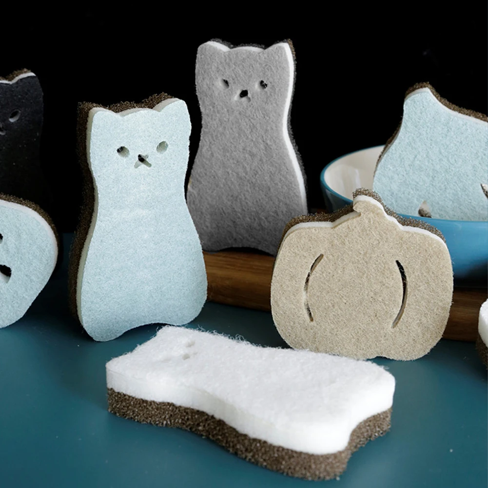 

4 шт., многоразовые губки для мытья посуды, в форме кошки