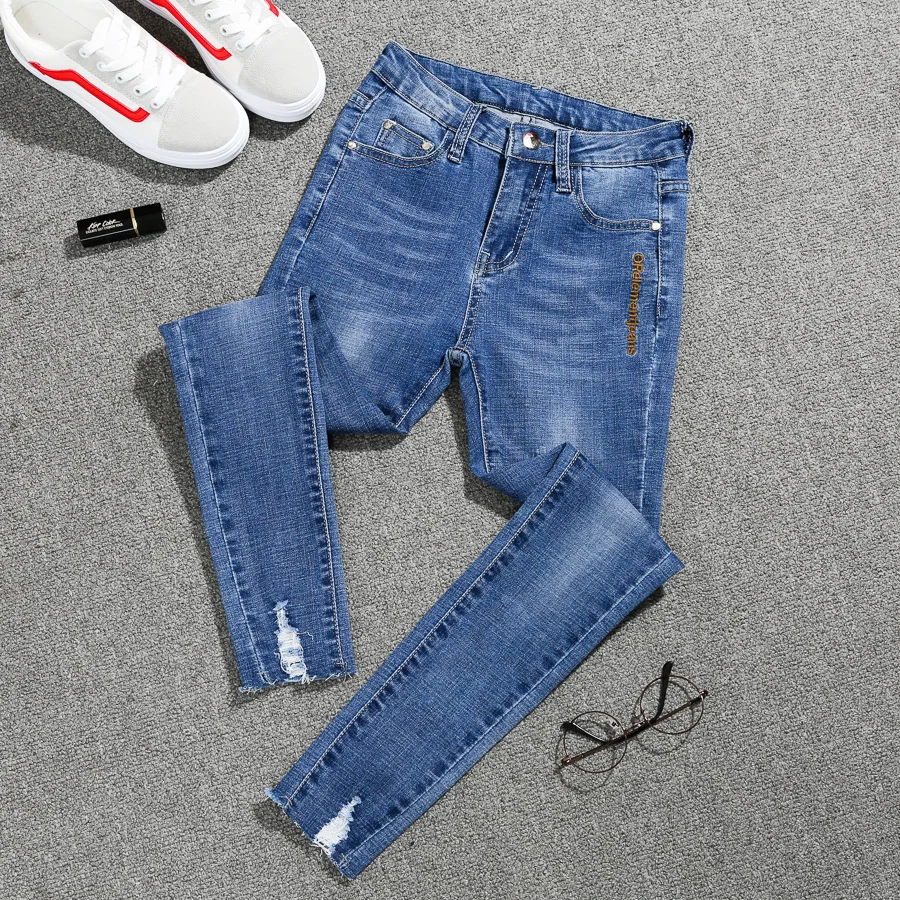 

Large Plus size ripped jeans for women Skinny Stretchy denim Jeans Girl's Capri Pants 4xl 5XL