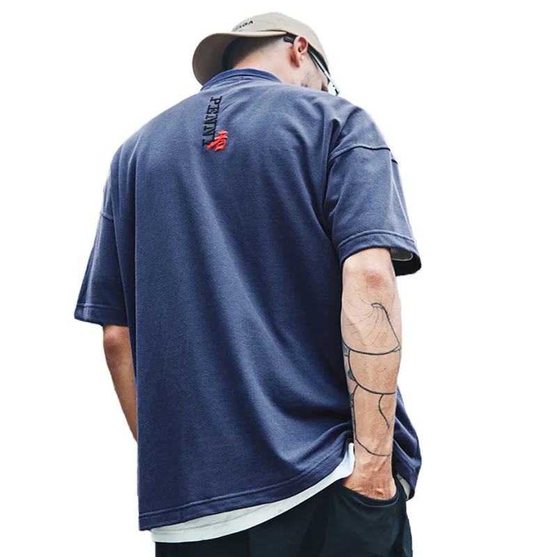 Мужская футболка-поло Однотонная футболка в стиле хип-хоп с вышивкой большие