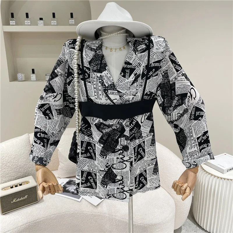 

Women's Spring Summer 2021 Fashion Print Temperament Lapel Blazer With a slim sling