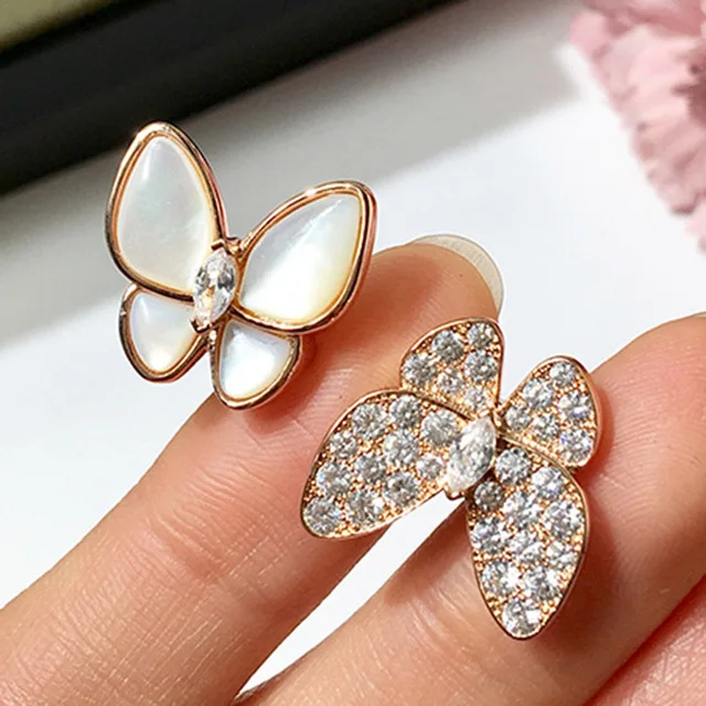 Женское Открытое кольцо с двойной бабочкой регулируемое из стерлингового