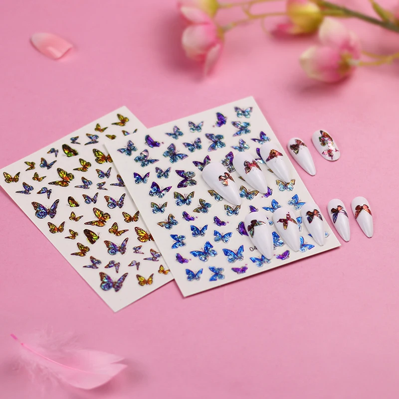 

Наклейки для ногтей самоклеящиеся, цветные, с лазерными бабочками, 60 типсов