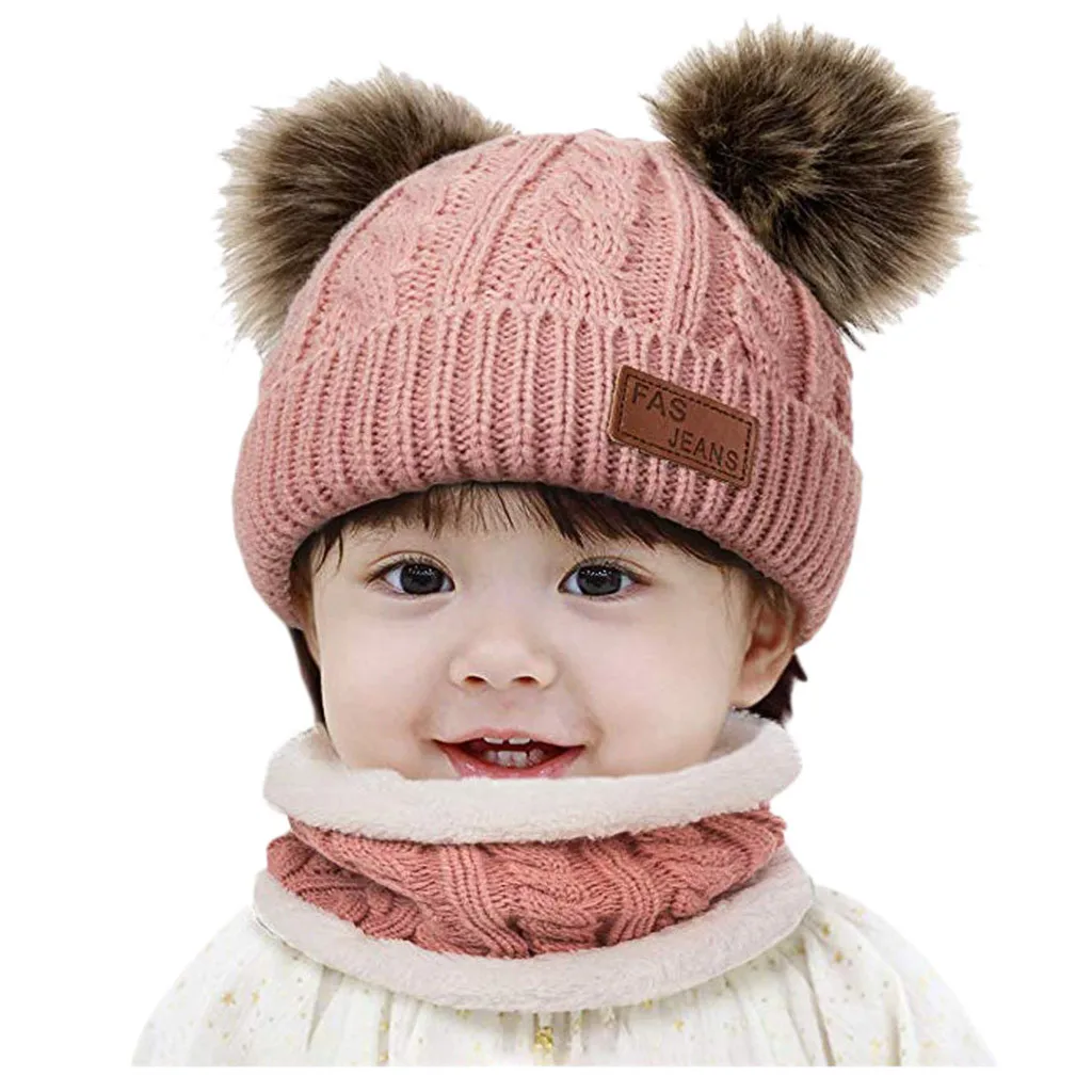 2/Ps New Fashion Baby Beanies kids Pompom Hat Set Girl Winter Boy Cap Warm Knitted 1-5 Years | Детская одежда и обувь