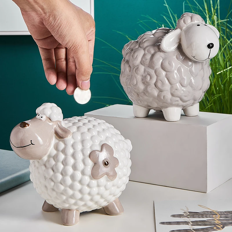 

things for home Ceramic figurines sheep Piggy bank for Money box decorative home objects for the home Ornaments bedroom decor