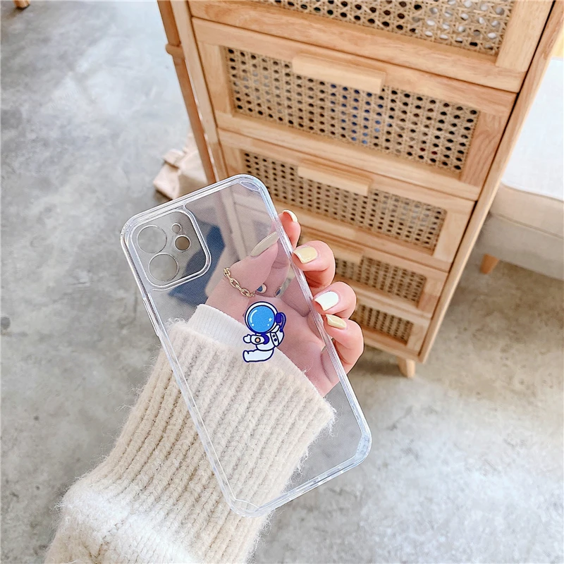 

Creativity Fun Astronaut Phone Cases For iPhone 12 Mini 11 Pro XS Max XR X 7 8 Plus SE 2020 Clear Straight Edge Soft TPU Cover