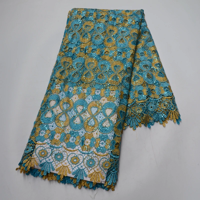 

Nigerian High Quality African Embroidery Water Soluble Sequins Cord Fabric Lace 2021 For Party's dresses 5 Yards B160086