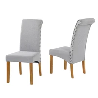Dining Chairs Set Of 2 Fabric Padded Side Chair With Solid Wood Legs, Nailed Trim(Grey)